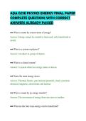 AQA GCSE PHYSICS ENERGY FINAL PAPER &NewLine;COMPLETE QUESTIONS WITH CORRECT &NewLine;ANSWERS ALREADY PASSED 