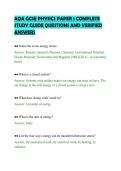 AQA GCSE PHYSICS PAPER 1 COMPLETE &NewLine;STUDY GUIDE QUESTIONS AND VERIFIED &NewLine;ANSWERS
