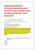 Hubspot Inbound Marketing &NewLine;Certification Examination Questions &NewLine;And Correct Answers &lpar;Verified Answers&rpar; &NewLine;Plus Rationales 2026 Q&A &vert; Instant &NewLine;Download Pdf