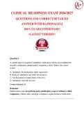 CLINICAL READINESS EXAM 2026&sol;2027  QUESTIONS AND CORRECT DETAILED  ANSWER WITH RATIONALES &vert;&vert;  100&percnt; GUARANTEED PASS&excl;&excl;  <LATEST VERSION>