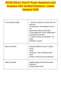 HCAD Ethics Test &num;1 Exam Questions and&NewLine;Answers with Verified Solutions &vert; Latest&NewLine;Updated 2026