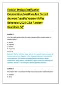 Fashion Design Certification &NewLine;Examination Questions And Correct &NewLine;Answers &lpar;Verified Answers&rpar; Plus &NewLine;Rationales 2026 Q&A &vert; Instant &NewLine;Download Pdf 