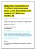 Certified Cloud Security Professional &NewLine;&lpar;CCSP&rpar; Examination Questions And &NewLine;Correct Answers &lpar;Verified Answers&rpar; Plus &NewLine;Rationales 2026 Q&A &vert; Instant &NewLine;Download Pdf