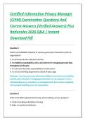 Certified Information Privacy Manager &NewLine;&lpar;CIPM&rpar; Examination Questions And &NewLine;Correct Answers &lpar;Verified Answers&rpar; Plus &NewLine;Rationales 2026 Q&A &vert; Instant &NewLine;Download Pdf 