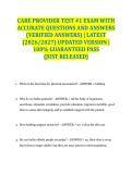 CARE PROVIDER TEST &num;1 EXAM WITH ACCURATE QUESTIONS AND ANSWERS &lpar;VERIFIED ANSWERS&rpar; &vert; LATEST &lpar;2026&sol;2027&rpar; UPDATED VERSION &vert; 100&percnt; GUARANTEED PASS &lbrace;JUST RELEASED&rcub;