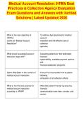Medical Account Resolution&colon; HFMA Best&NewLine;Practices & Collection Agency Evaluation&NewLine;Exam Questions and Answers with Verified&NewLine;Solutions &vert; Latest Updated 2026