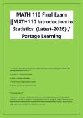 MATH 110 Final Exam &NewLine;&vert;&vert;MATH110 Introduction to &NewLine;Statistics&colon; &lpar;Latest-2026&rpar; &sol; &NewLine;Portage Learning