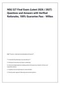 NSG 527 Final Exam &lpar;Latest 2026 &sol; 2027&rpar; &NewLine;Questions and Answers with Verified &NewLine;Rationales&comma; 100&percnt; Guarantee Pass - Wilkes