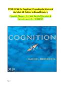 TEST BANK for Cognition&colon; Exploring the Science of the Mind &lpar;Reisberg&rpar; 8th Edition &ndash; Comprehensive Question Bank for All Chapters &lpar;1&ndash;15&rpar; &vert; Verified Answers