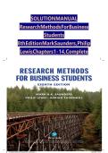 SOLUTION MANUAL Research Methods For Business Students 8th Edition Mark Saunders&comma; Philip Lewis Chapters 1 - 14&comma; Complete&NewLine;