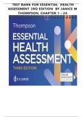 Test Bank - Essential Health Assessment&comma; 3RD edition &lpar;Thompson&comma; 2026&rpar;&comma; Chapter 1-24 &vert; All Chapters