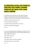 ATI PEDIATRICS ACTUAL TEST PAPER ALL &NewLine;QUESTIONS AND CORRECT ANSWERS &NewLine;COMPLETE TEST BANK STUDY GUIDE &NewLine;HIGHLY VERIFIED