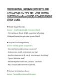 PROFESSIONAL NURSING CONCEPTS AND&NewLine;CHALLENGES ACTUAL TEST 2026 VERIFIED&NewLine;QUESTIONS AND ANSWERS COMPREHENSIVE&NewLine;STUDY GUIDE