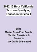 2022 15 Hour California Tax Law Qualifying Education Version 1 Exam &vert; Questions & Answers&comma; Comprehensive Study Guide&comma; Practice Test & Revision Notes &vert; Latest 2026 PDF
