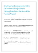 D665 Learner Development and the Science of Learning Section 1 Neuroscience Exam Questions With Correct Answers&period;&NewLine;