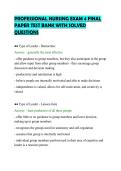 PROFESSIONAL NURSING EXAM 4 FINAL&NewLine;PAPER TEST BANK WITH SOLVED&NewLine;QUESTIONS