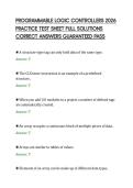 PROGRAMMABLE LOGIC CONTROLLERS 2026&NewLine;PRACTICE TEST SHEET FULL SOLUTIONS&NewLine;CORRECT ANSWERS GUARANTEED PASS