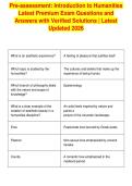 Pre-assessment&colon; Introduction to Humanities&NewLine;Latest Premium Exam Questions and&NewLine;Answers with Verified Solutions &vert; Latest&NewLine;Updated 2026