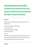 Emergency Medical Technician &lpar;EMT&rpar; &NewLine;Certification Exam Questions And Correct &NewLine;Answers &lpar;Verified Answers&rpar; Plus Rationales &NewLine;2027 Q&A &vert; Instant Download Pdf 