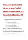 CSWA Exam Questions And &NewLine;Correct Answers &lpar;Verified &NewLine;Answers&rpar; Plus Rationales 2027 &NewLine;Q&A &vert; Instant Download Pdf