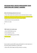 MICHIGAN BASIC DRIVER IMPROVEMENT EXAM QUESTIONS AND CORRECT ANSWERS&vert; LATEST UPDATE