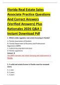 Florida Real Estate Sales &NewLine;Associate Practice Questions &NewLine;And Correct Answers &NewLine;&lpar;Verified Answers&rpar; Plus &NewLine;Rationales 2026 Q&A &vert; &NewLine;Instant Download Pdf 