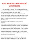 TOEFL IBT SPEAKING Test 66 Questions 2026 Actual Questions and Correct Answers &lpar;Latest 2026 &sol; 2027 Update&rpar; Graded A&plus; 100&percnt; Guarantee Verified by Experts&period;