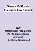General California Insurance Law Exam 3 &vert; Questions & Answers&comma; Practice Test&comma; Study Guide & Revision Notes &vert; Latest 2026 PDF