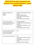 JOUR 200 Final Exam Questions and&NewLine;Answers with Verified Solutions &vert; Latest&NewLine;Updated 2026&NewLine;