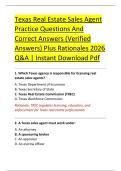 Texas Real Estate Sales Agent &NewLine;Practice Questions And &NewLine;Correct Answers &lpar;Verified &NewLine;Answers&rpar; Plus Rationales 2026 &NewLine;Q&A &vert; Instant Download Pdf 