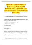 FLORIDA UNDERGROUND &NewLine;UTILITY CONTRACTOR &NewLine;PRACTICE EXAM COMPLETE &NewLine;&lpar;100 QUESTIONS AND ANSWERS &NewLine;2026 - 2027&rpar;