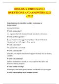 BIOLOGY 1010 EXAM 3 &NewLine;QUESTIONS AND ANSWERS 2026 - 2027 