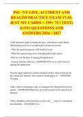 PSI - NY LIFE&comma; ACCIDENT AND &NewLine;HEALTH PRACTICE EXAM 17-55&comma; &NewLine;JUST MY CARDS &plus; 199&plus; 75 &lpar; TEST&rpar; &NewLine;&lpar;LOT&rpar; QUESTIONS AND &NewLine;ANSWERS 2026 - 2027