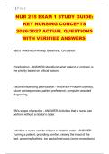 NUR 215 EXAM 1 STUDY GUIDE&colon; &NewLine;KEY NURSING CONCEPTS &NewLine;2026&sol;2027 ACTUAL QUESTIONS &NewLine;WITH VERIFIED ANSWERS&period;
