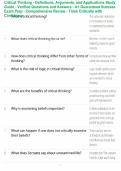 Critical Thinking - Definitions&comma; Arguments&comma; and Applications Study Guide - Verified Questions and Answers - A&plus; Guaranteed Success Exam Prep - Comprehensive Review - Think Critically with Confidence