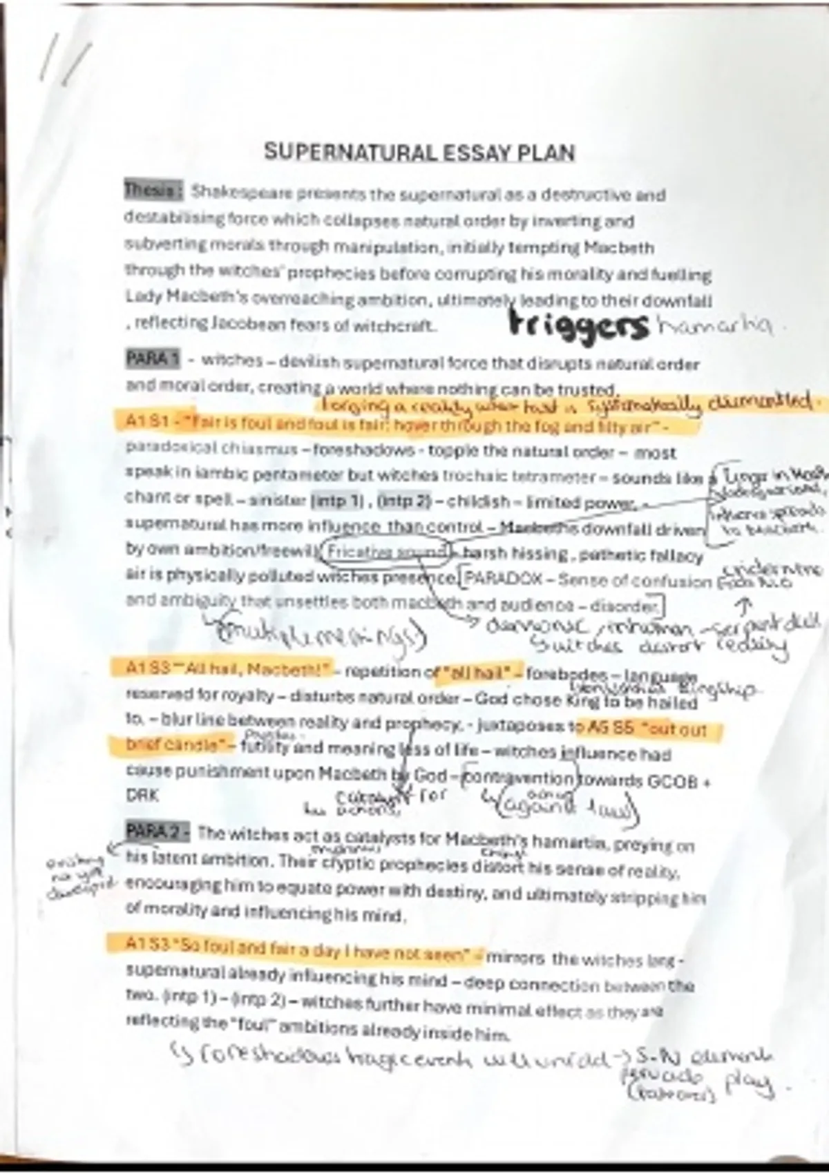 Grade 9 MACBETH GCSE SUPERNATURAL ESSAY PLAN - English - Stuvia UK