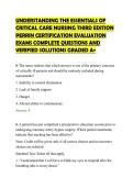 UNDERSTANDING THE ESSENTIALS OF&NewLine;CRITICAL CARE NURSING THIRD EDITION&NewLine;PERRIN CERTIFICATION EVALUATION&NewLine;EXAMS COMPLETE QUESTIONS AND&NewLine;VERIFIED SOLUTIONS GRADED A&plus;