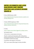 UNITEK LVN DEMENTIA AND LOSSES&NewLine;EXAM REVIEW SHEET VERIFIED&NewLine;QUESTIONS AND ACCURATE ANSWERS&NewLine;GRADED A&plus;