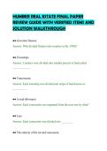 HUMBER REAL ESTATE FINAL PAPER&NewLine;REVIEW GUIDE WITH VERIFIED ITEMS AND&NewLine;SOLUTION WALKTHROUGH