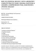 BIOD 102 &lpar;ESSENTIAL BIOLOGY II WITH LABORATORY&rpar;&NewLine;COMPLETE PRACTICE EXAM &vert; ORIGINAL QUESTIONS &&NewLine;ANSWERS &vert; COMPREHENSIVE FINAL EXAM REVIEW &vert;&NewLine;UPDATED 2026&sol;2027
