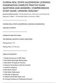FLORIDA REAL ESTATE SALESPERSON LICENSING&NewLine;EXAMINATION COMPLETE PRACTICE EXAM&NewLine;QUESTIONS AND ANSWERS &vert; COMPREHENSIVE&NewLine;STUDY GUIDE &vert; UPDATED 2026&sol;2027