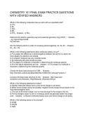 CHEMISTRY 101 FINAL EXAM PRACTICE QUESTIONS WITH VERIFIED ANSWERS