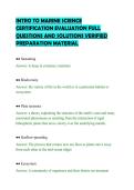 INTRO TO MARINE SCIENCE&NewLine;CERTIFICATION EVALUATION FULL&NewLine;QUESTIONS AND SOLUTIONS VERIFIED&NewLine;PREPARATION MATERIAL&NewLine;