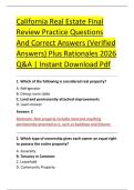 California Real Estate Final &NewLine;Review Practice Questions &NewLine;And Correct Answers &lpar;Verified &NewLine;Answers&rpar; Plus Rationales 2026 &NewLine;Q&A &vert; Instant Download Pdf