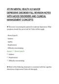 ATI RN MENTAL HEALTH 4&period;0 MAJOR &NewLine;DEPRESSIVE DISORDER FULL REVISION NOTES &NewLine;WITH MOOD DISORDERS AND CLINICAL &NewLine;MANAGEMENT CONCEPTS