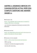AUDITING & ASSURANCE SERVICES 4TH &NewLine;CANADIAN EDITION ACTUAL PAPER 2026 &NewLine;COMPLETE QUESTIONS AND ANSWERS &NewLine;GRADED A&plus; 