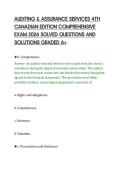 AUDITING & ASSURANCE SERVICES 4TH &NewLine;CANADIAN EDITION COMPREHENSIVE &NewLine;EXAM 2026 SOLVED QUESTIONS AND &NewLine;SOLUTIONS GRADED A&plus;