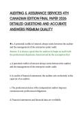 AUDITING & ASSURANCE SERVICES 4TH &NewLine;CANADIAN EDITION FINAL PAPER 2026 &NewLine;DETAILED QUESTIONS AND ACCURATE &NewLine;ANSWERS PREMIUM QUALITY 