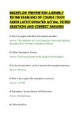 BACKFLOW PREVENTION ASSEMBLY &NewLine;TESTER EXAM END OF COURSE STUDY &NewLine;GUIDE LATEST UPDATED ACTUAL TESTED &NewLine;QUESTIONS AND CORRECT ANSWERS