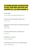 BC OWNER BUILDER AUTHORIZATION &NewLine;ACTUAL EXAM PREP QUESTIONS AND &NewLine;ANSWERS FULL SOLUTION GRADED A&plus;